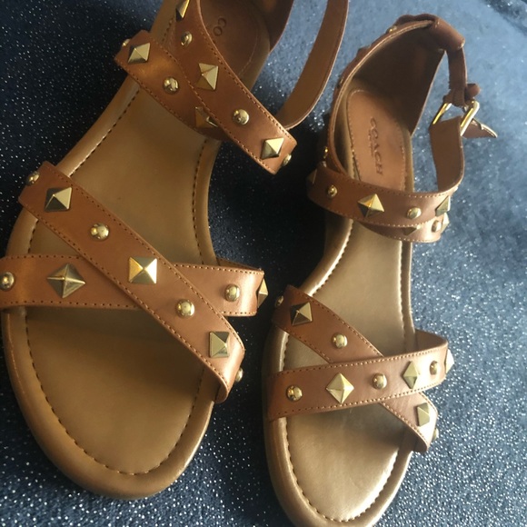Coach Studded Tan Sandal. Size 7. Gold accents. - Picture 8 of 12